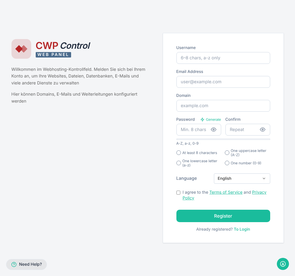 CW-Register Portal Interface
